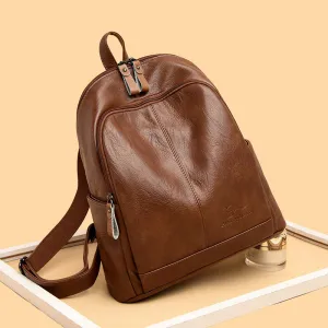 Women's Soft Leather Korean Fashion Large Capacity Backpacks