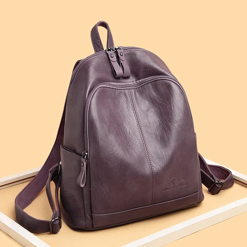 Women's Soft Leather Korean Fashion Large Capacity Backpacks