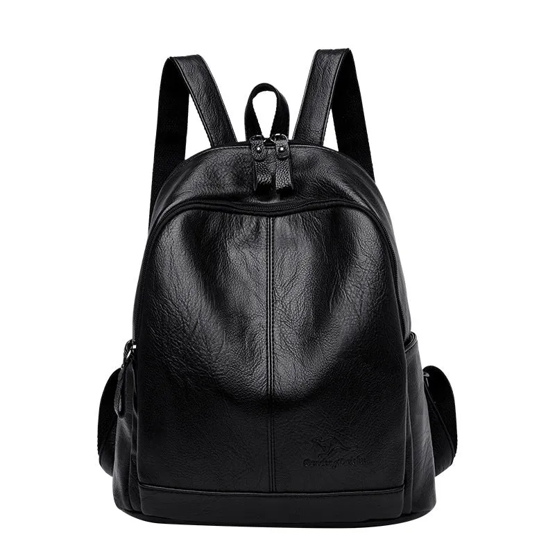 Women's Soft Leather Korean Fashion Large Capacity Backpacks