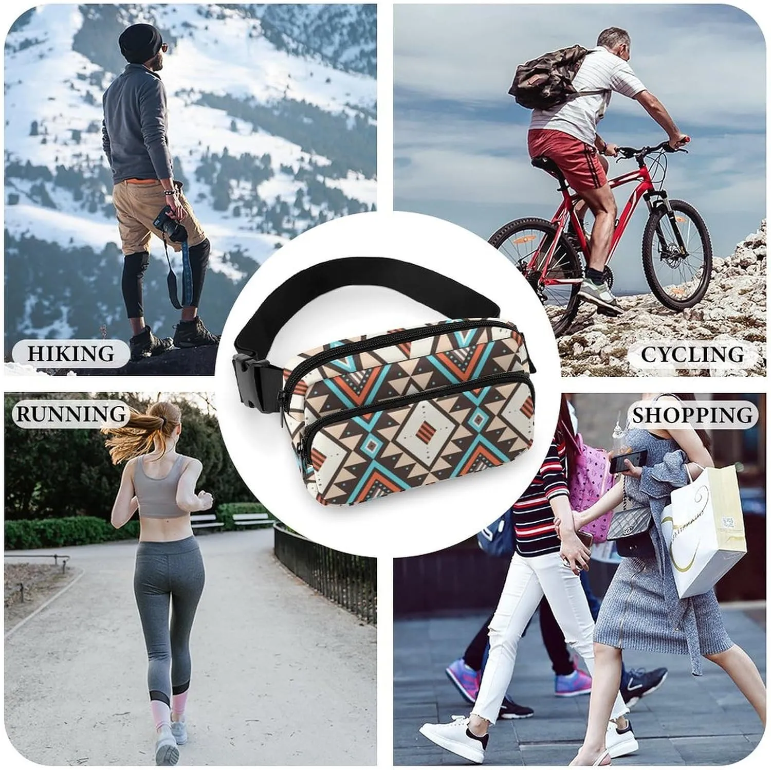 Womens Waterproof Running Belt Bag Compatible with Southwestern Aztec Native American Ethnic Decor, Fanny Pack with Adjustable Waist Strap