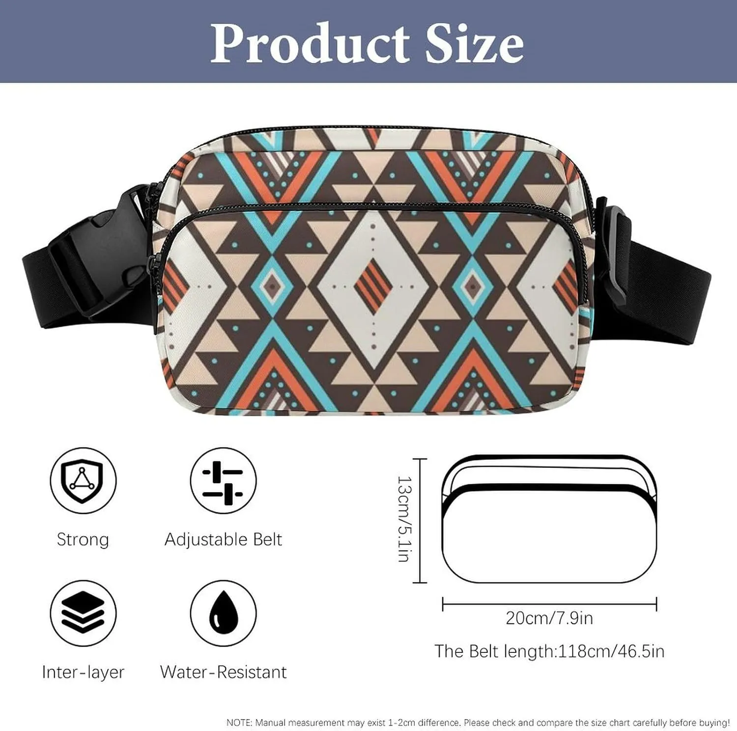 Womens Waterproof Running Belt Bag Compatible with Southwestern Aztec Native American Ethnic Decor, Fanny Pack with Adjustable Waist Strap