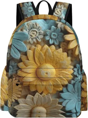 Wood Carving Style Flowers Laptop Backpack for Women Lightweight Computer Bag Casual Bag Travel Backpacks for Men