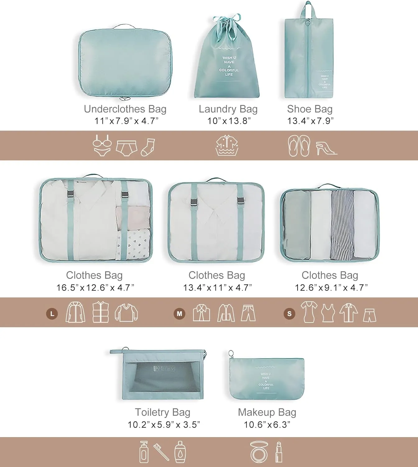 WOOMADA 8 Set Packing Cubes for Suitcases Travel Essentials Luggage Organizer for Travel Accessories Shoe Bag Tioletry Bag Laundry Bag(grey)