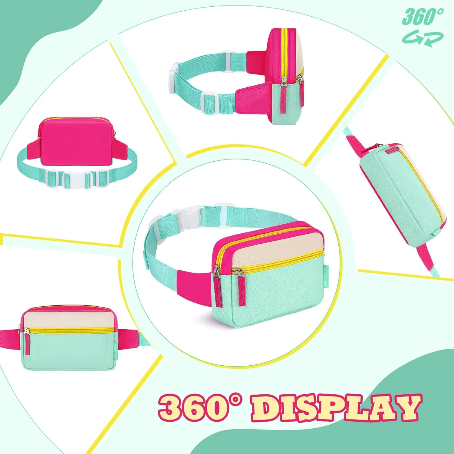 WOOMADA Fanny Pack, Crossbody Bag Waist Bag with Adjustable Waistband, Cute Belt Bag for Gifts(Hot Pink&Turquoise)