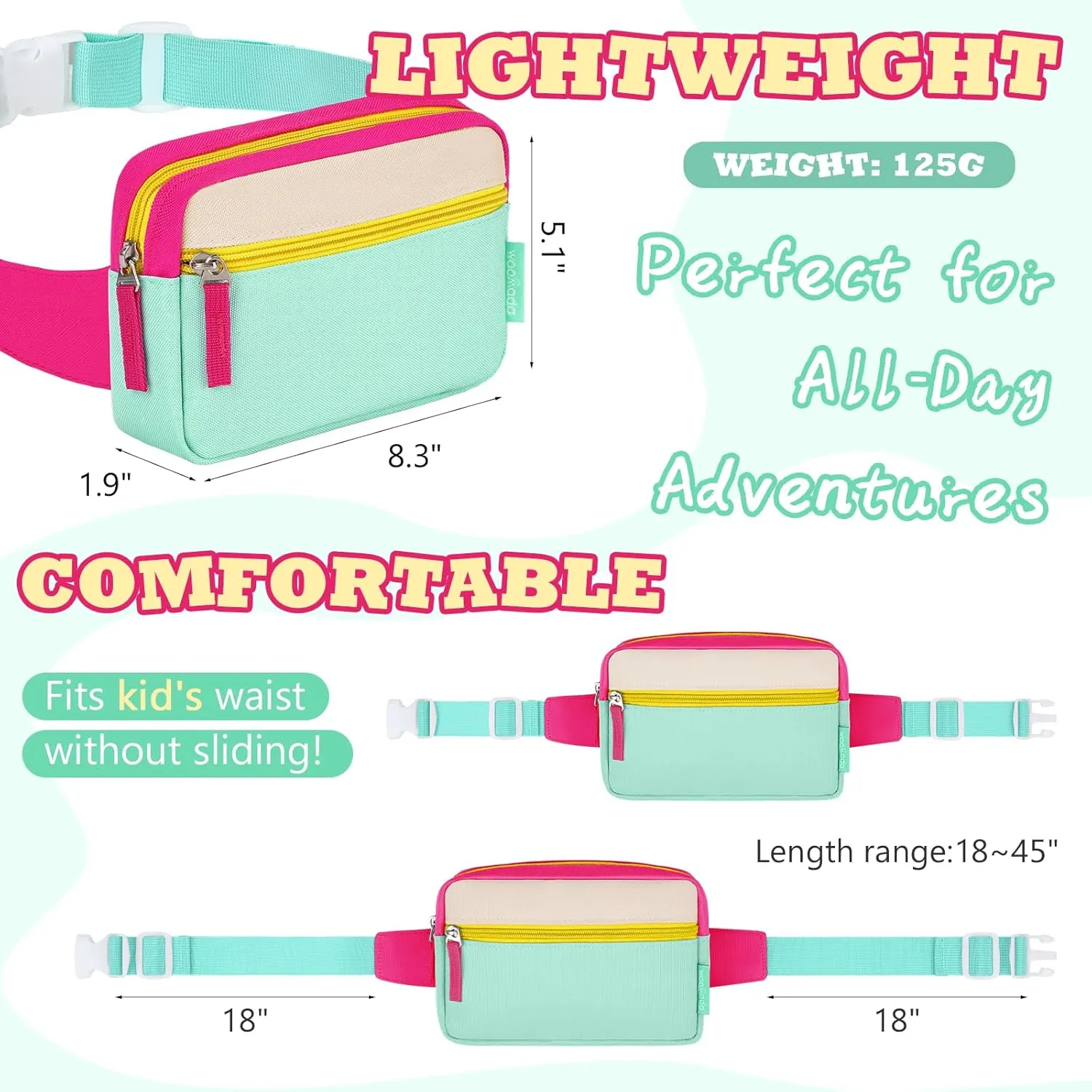 WOOMADA Fanny Pack, Crossbody Bag Waist Bag with Adjustable Waistband, Cute Belt Bag for Gifts(Hot Pink&Turquoise)