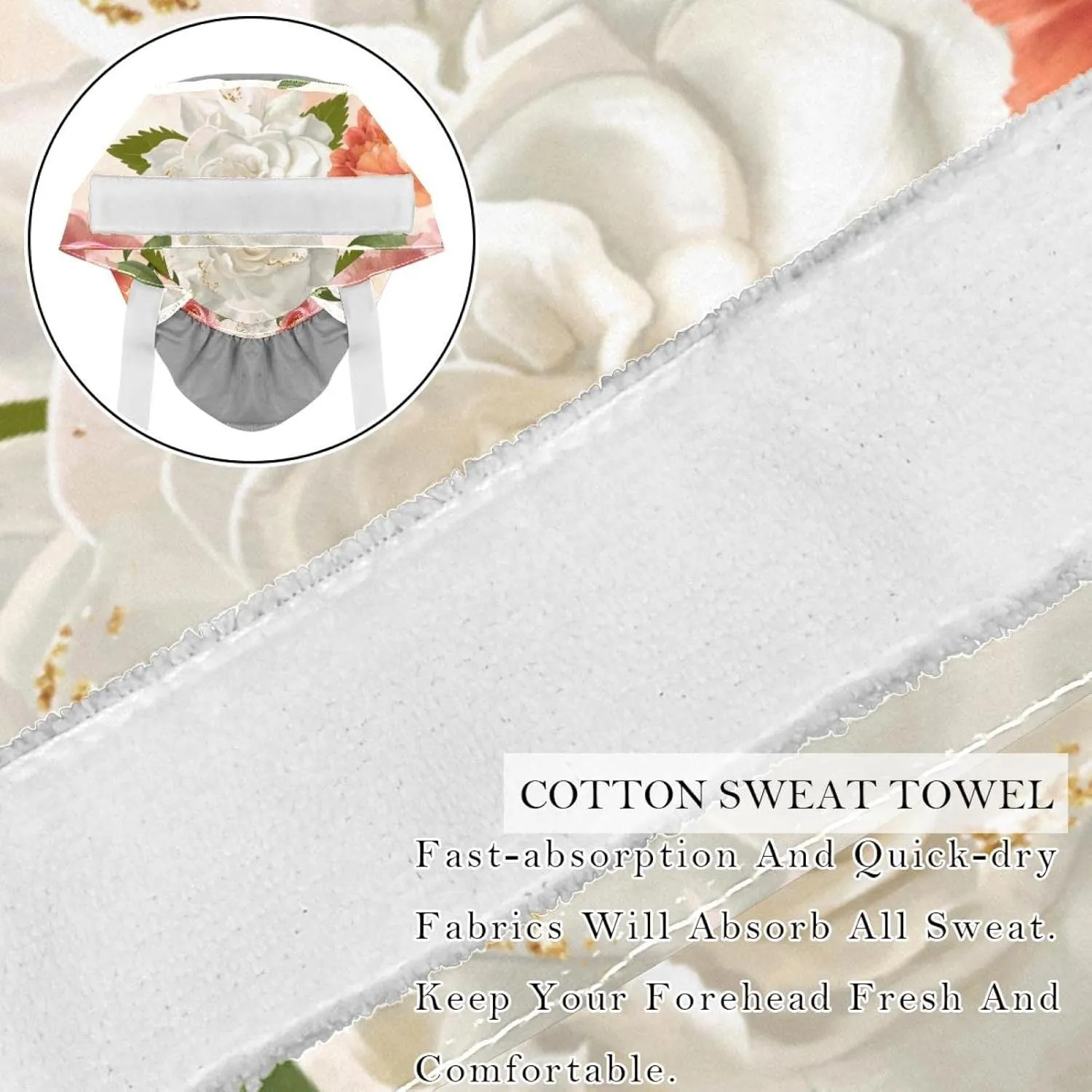 Working Hat with Buttons & Ribbon Ties for Women 2 Packs, White Lily Floral Adjustable Unisex Surgical Scrub Caps