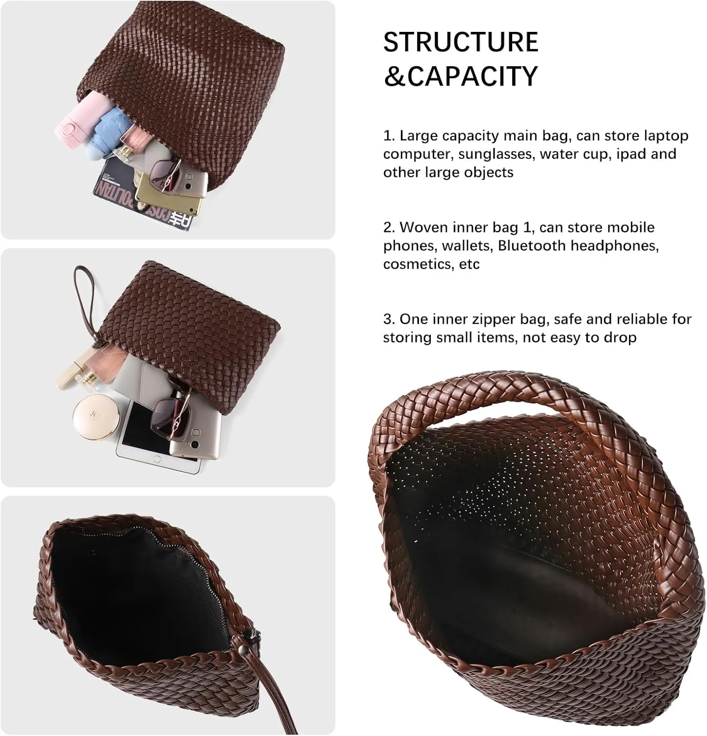 Woven Bag for Women Vegan Leather Tote Bag Large Summer Beach Travel Handbag and Purse Retro Handwoven Shoulder Bag