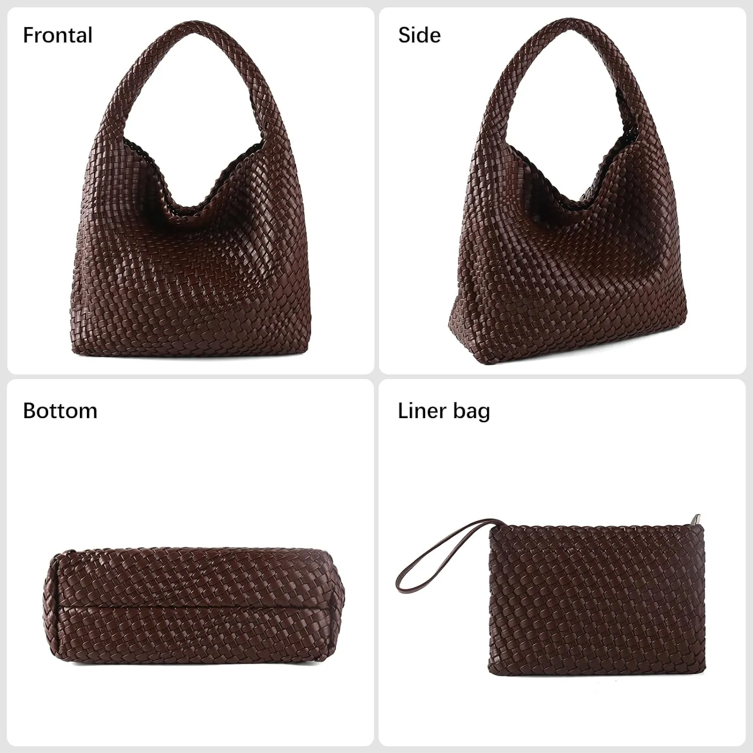 Woven Bag for Women Vegan Leather Tote Bag Large Summer Beach Travel Handbag and Purse Retro Handwoven Shoulder Bag