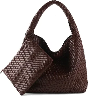 Woven Bag for Women Vegan Leather Tote Bag Large Summer Beach Travel Handbag and Purse Retro Handwoven Shoulder Bag