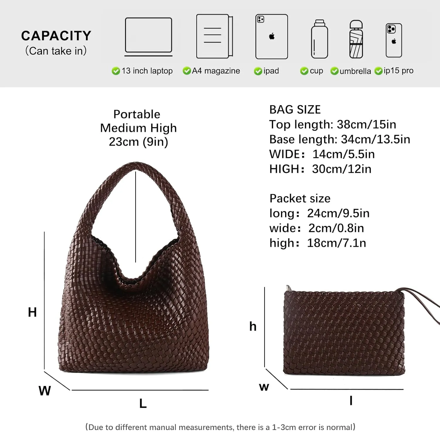Woven Bag for Women Vegan Leather Tote Bag Large Summer Beach Travel Handbag and Purse Retro Handwoven Shoulder Bag