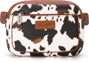 Wrangler Cow Print Waist Pack Western Belt Bag for Women with Adjustable Strap, Brown