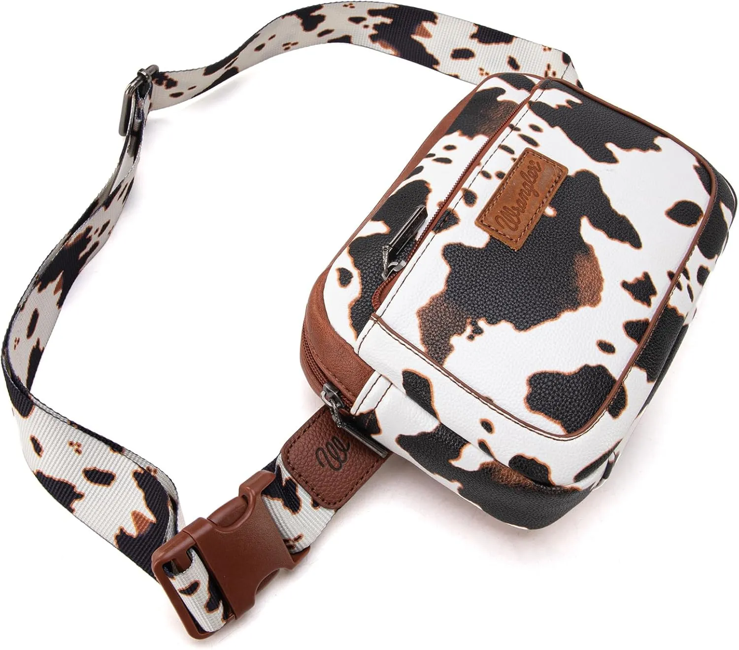 Wrangler Cow Print Waist Pack Western Belt Bag for Women with Adjustable Strap, Brown