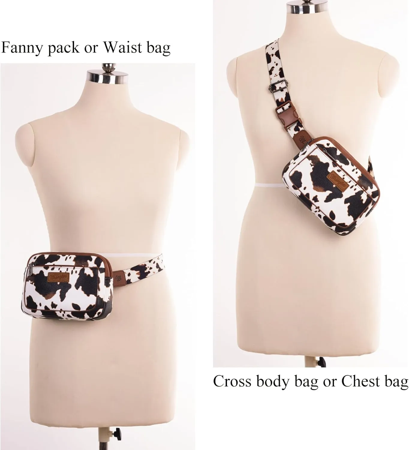 Wrangler Cow Print Waist Pack Western Belt Bag for Women with Adjustable Strap, Brown