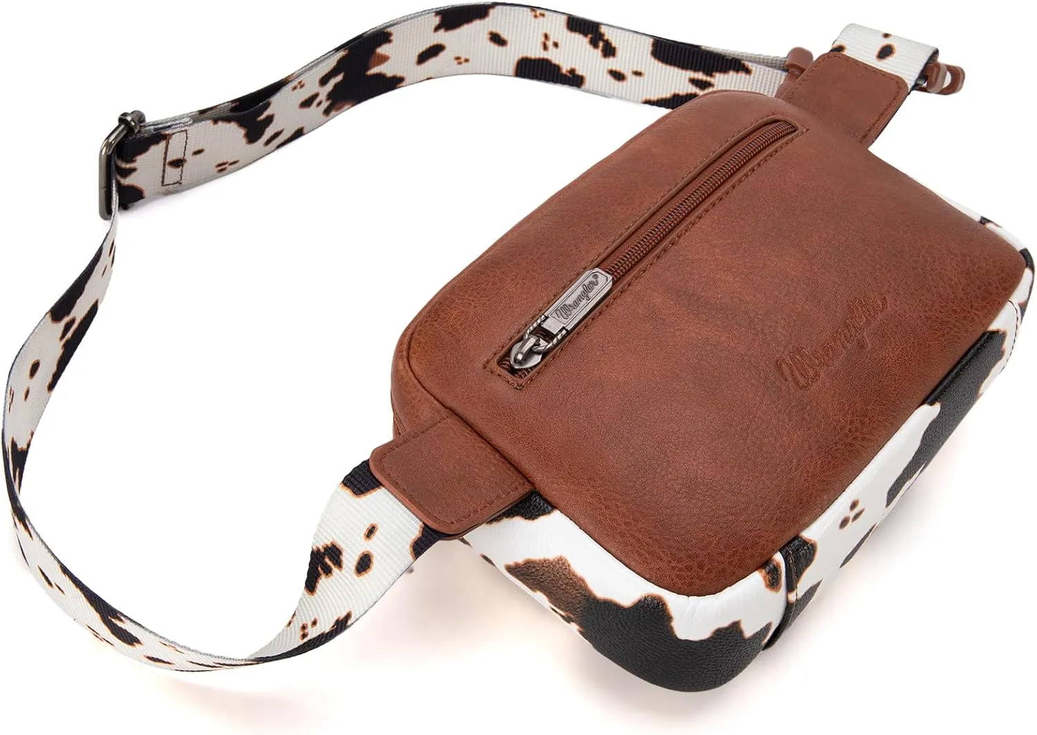 Wrangler Cow Print Waist Pack Western Belt Bag for Women with Adjustable Strap, Brown