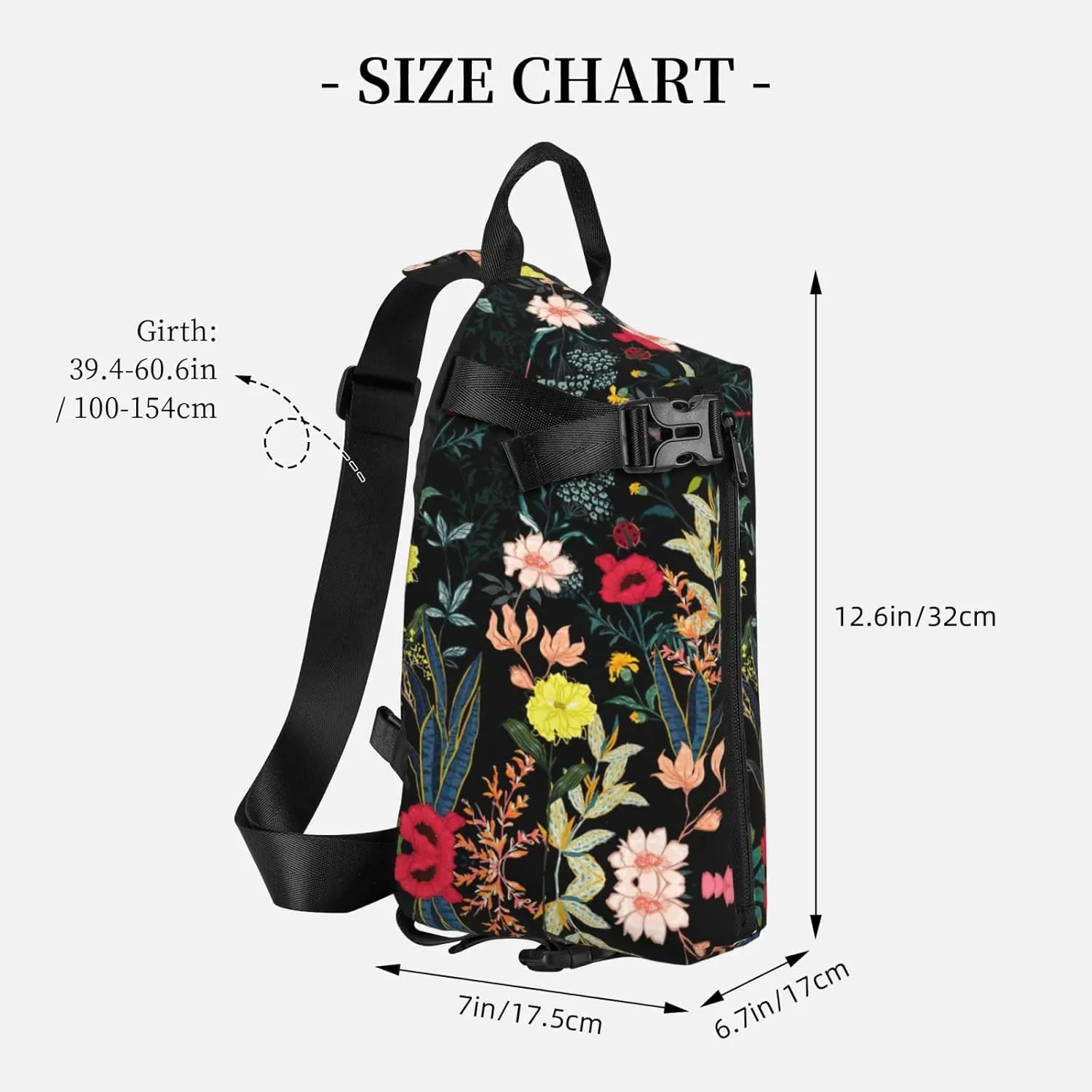 WURTON Colorful Boho Floral Print Crossbody Backpack Cross Pack Lightweight Sling Bag Travel, Hiking