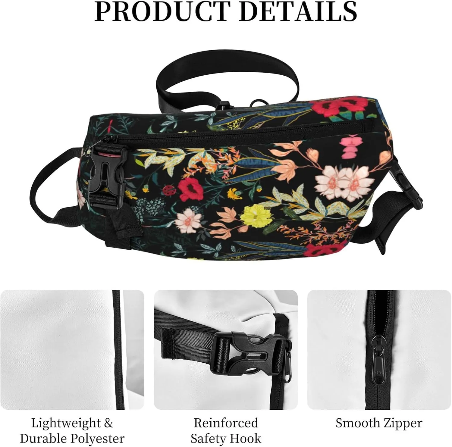 WURTON Colorful Boho Floral Print Crossbody Backpack Cross Pack Lightweight Sling Bag Travel, Hiking
