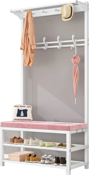 XINGLL Coat Rack Stand Clothes Rack Stand, Metal Frame Hanger with Bench, Hall Entryway Office Storage Stand for Clothes Handbag Shoe, Strong Load-Bearing, Assembly (Color : D, Size : 60X33X170CM)