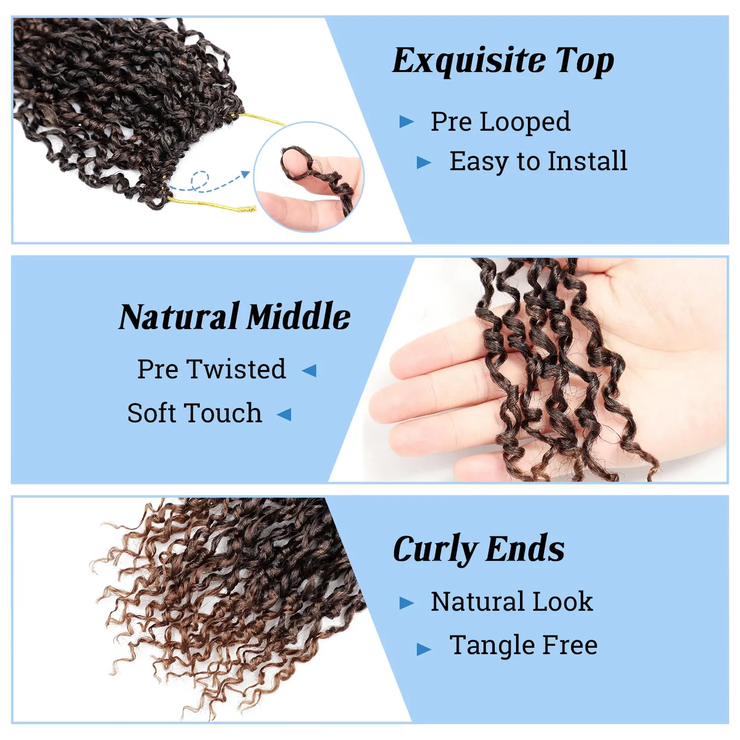 Yanky Twist Crochet Hair 8 Inch Pre Looped Spring Twist Synthetic 7 Packs Mini Passion Twist Hair Extensions Curly Ends, 1B/30