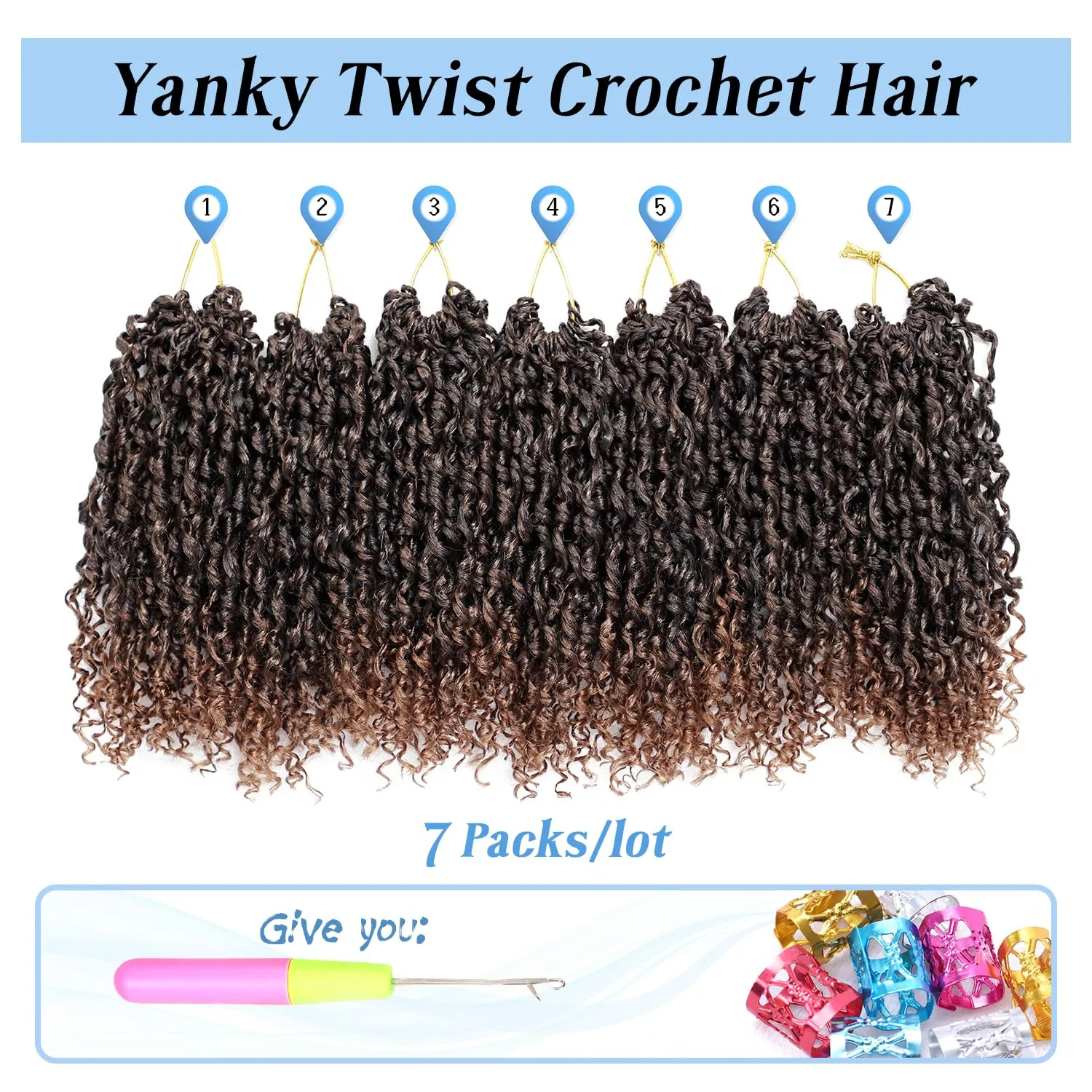 Yanky Twist Crochet Hair 8 Inch Pre Looped Spring Twist Synthetic 7 Packs Mini Passion Twist Hair Extensions Curly Ends, 1B/30