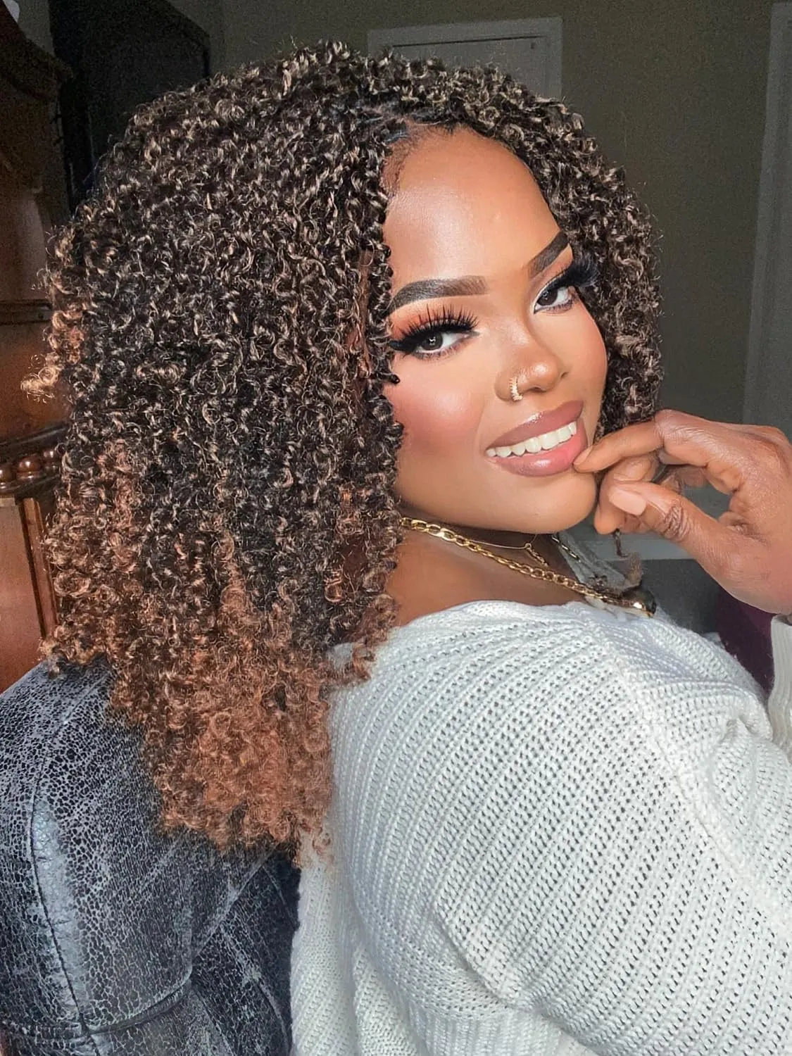 Yanky Twist Crochet Hair 8 Inch Pre Looped Spring Twist Synthetic 7 Packs Mini Passion Twist Hair Extensions Curly Ends, 1B/30