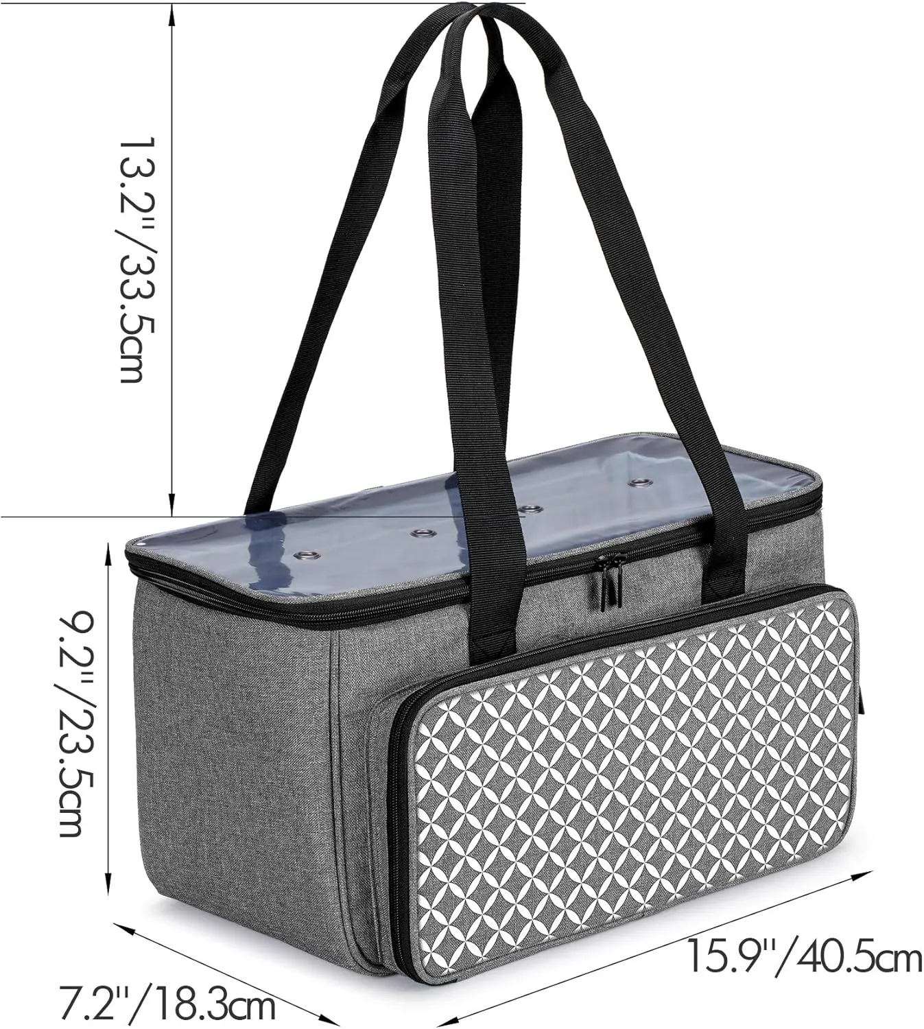 Yarwo Knitting Yarn Bag, Crochet Tote with Pocket for WIP projects, Knitting Needles(Up to 14”) and Skeins of Yarn, Gray with Grid (Bag Only)