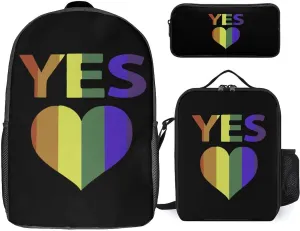 Yes Vote in Marriage Equality Gay Proud 17 in Backpack Pencil Case and Lightweight Lunch Bag 3Pcs Set for Work Travel Leisure Day Trip