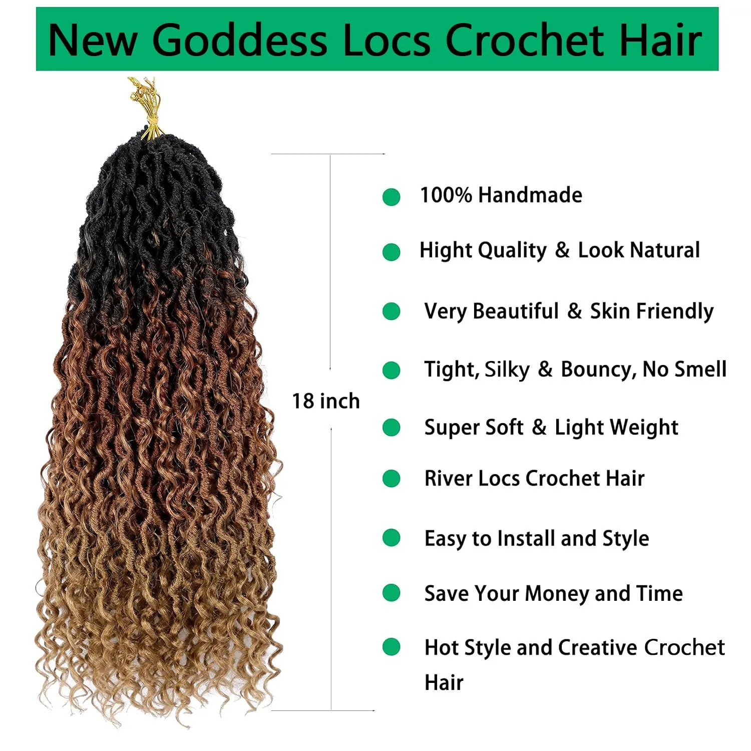 YESEGO Faux Locs Crochet Hair 18 Inch Ombre Goddess Locs Curly Pre Looped Crochet Braids with Curly Ends Synthetic Hair Extensions (6 packs, #1b/30/27)