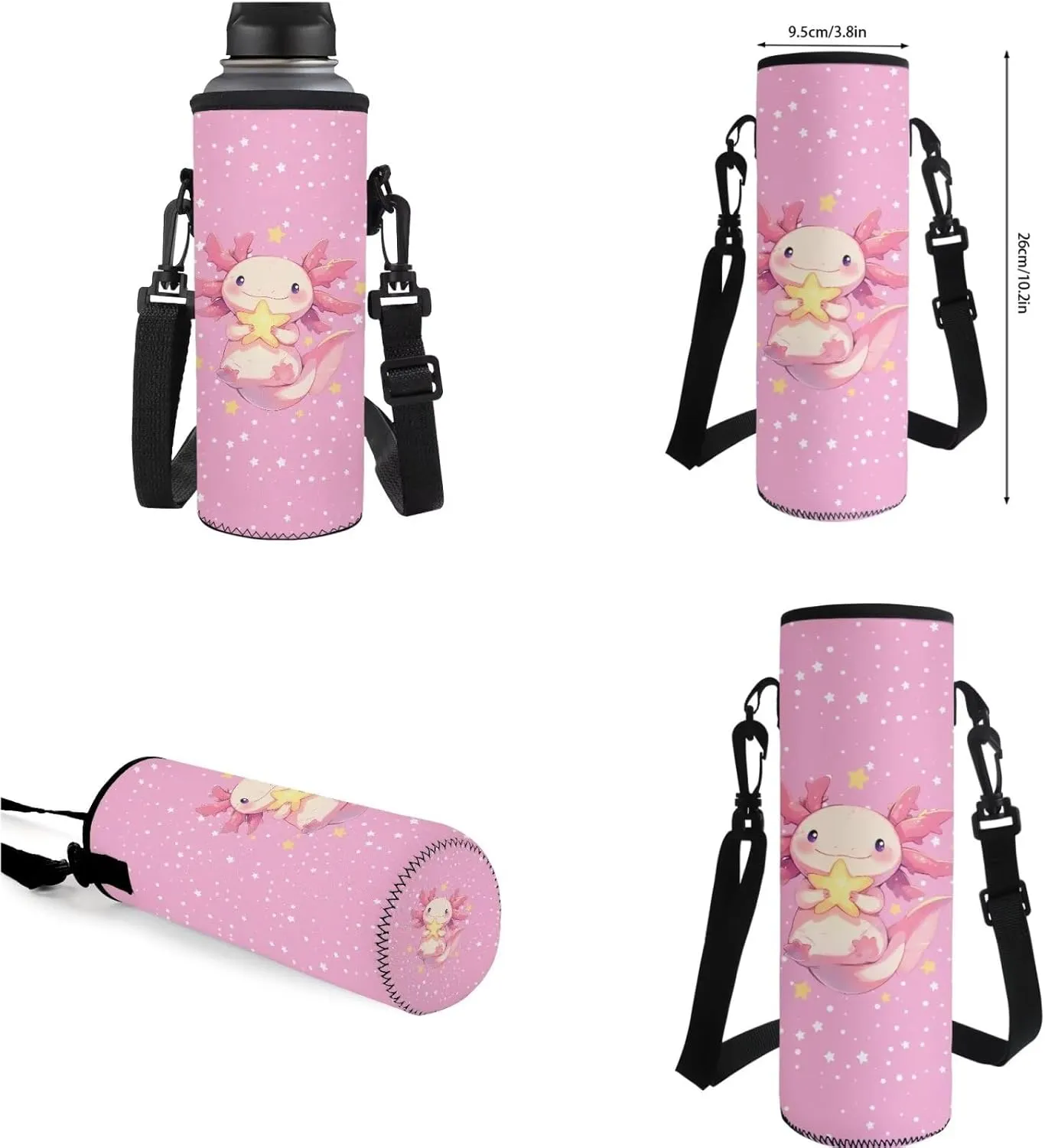 YEXIATODO Cartoon Axolotl School Backpack for Girls 6-8 Teen Boys Teen Girls Portable Elementary Bookbag Set with Lunchbox Pencil Case Water Bottle Bag for Students Shoulder Bag