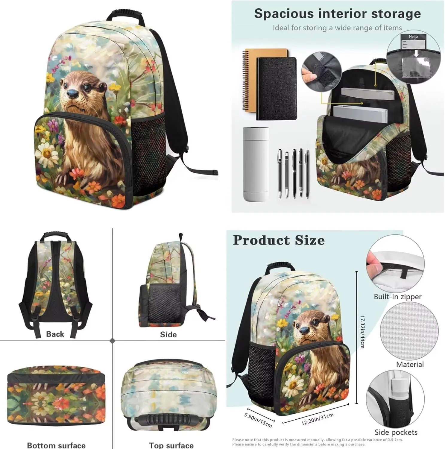 YEXIATODO Cartoon Otter Backpack and Lunch Bag Set for Girls 6Th Grade School Bags for Boys Kindergarten Elementary Backpack with Front Pocket Big Little Kid Fashion Independent Day Bookbag