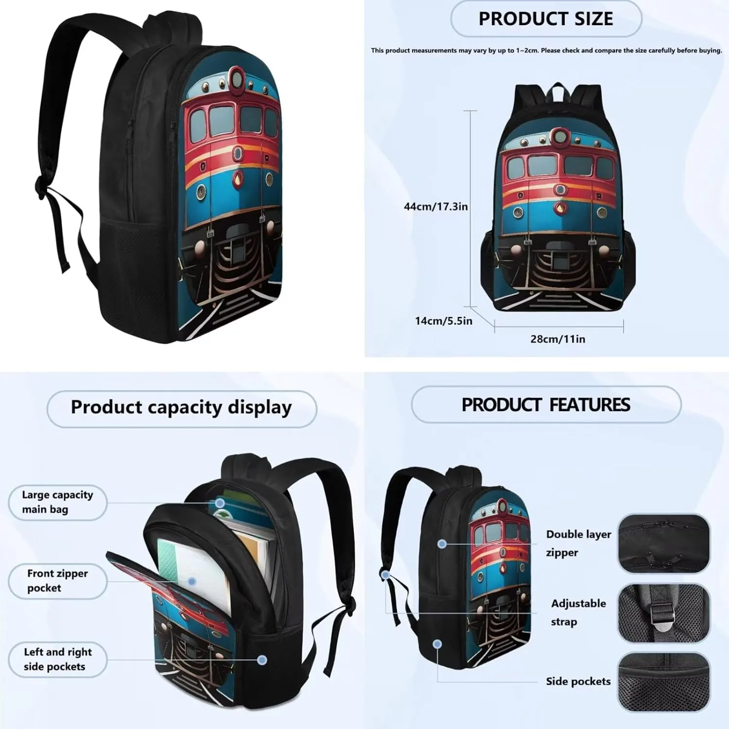 YEXIATODO Cartoon Train Cute Backpack for School Teen Girls 1st 2nd 3rd 4th 5th 6th Grade Boys Girls Teens Bookbag Aesthetic Womens Travel Book Bags for School Kids Student Back Packs