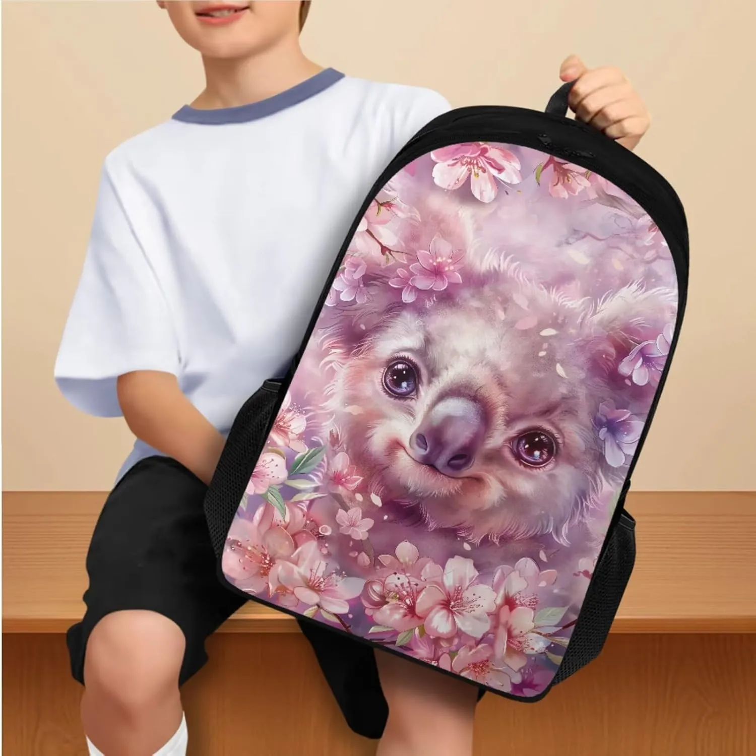 YEXIATODO Cherry Blossom Koala Backpack and Lunch Box Set 4pcs Boys Girls 17" School Bag with Front Zip Pocket Aesthetic School Bags Large Capacity for Daily Use Day-Trips Traveling