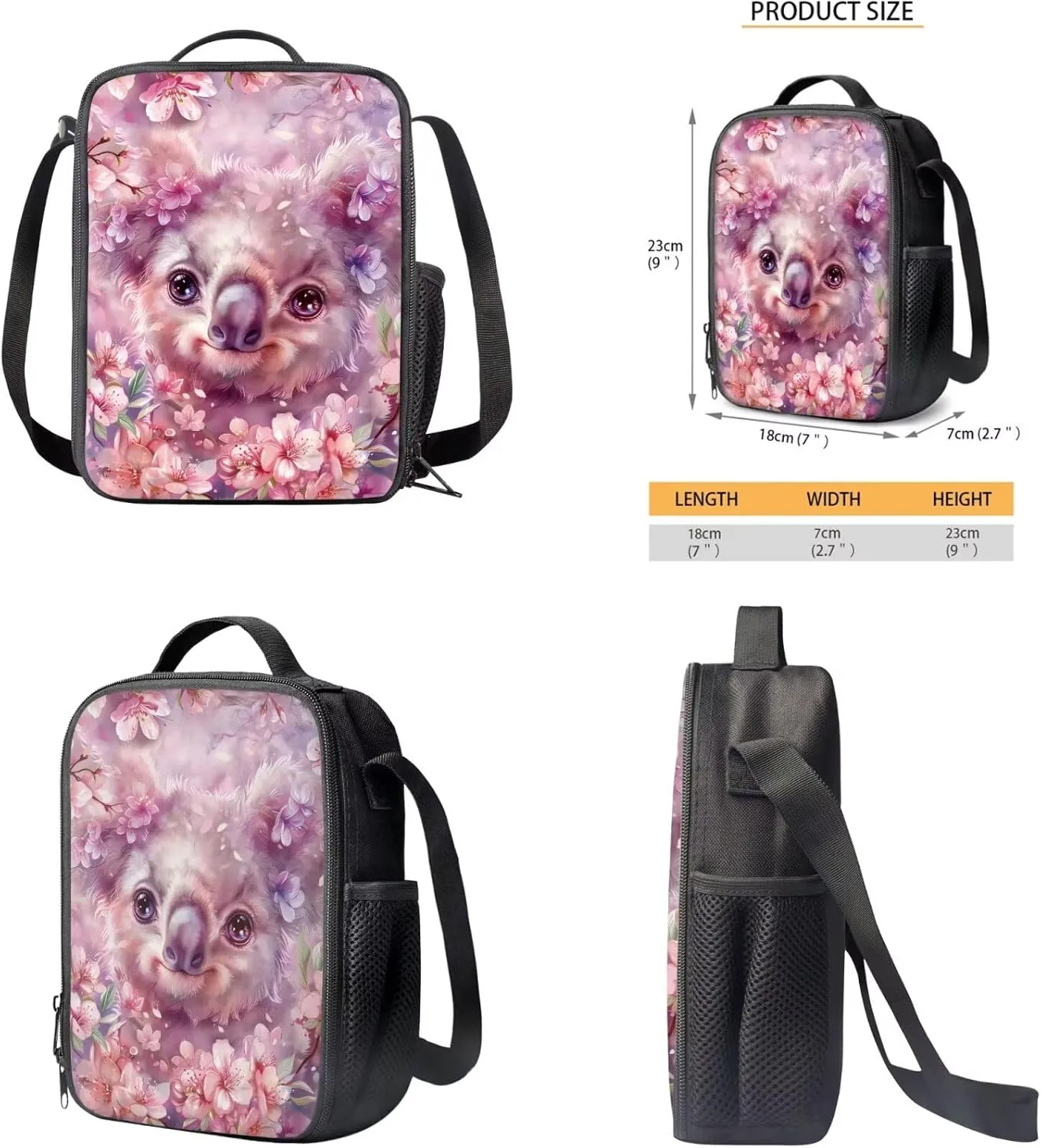 YEXIATODO Cherry Blossom Koala Backpack and Lunch Box Set 4pcs Boys Girls 17" School Bag with Front Zip Pocket Aesthetic School Bags Large Capacity for Daily Use Day-Trips Traveling