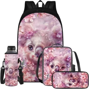 YEXIATODO Cherry Blossom Koala Backpack and Lunch Box Set 4pcs Boys Girls 17" School Bag with Front Zip Pocket Aesthetic School Bags Large Capacity for Daily Use Day-Trips Traveling