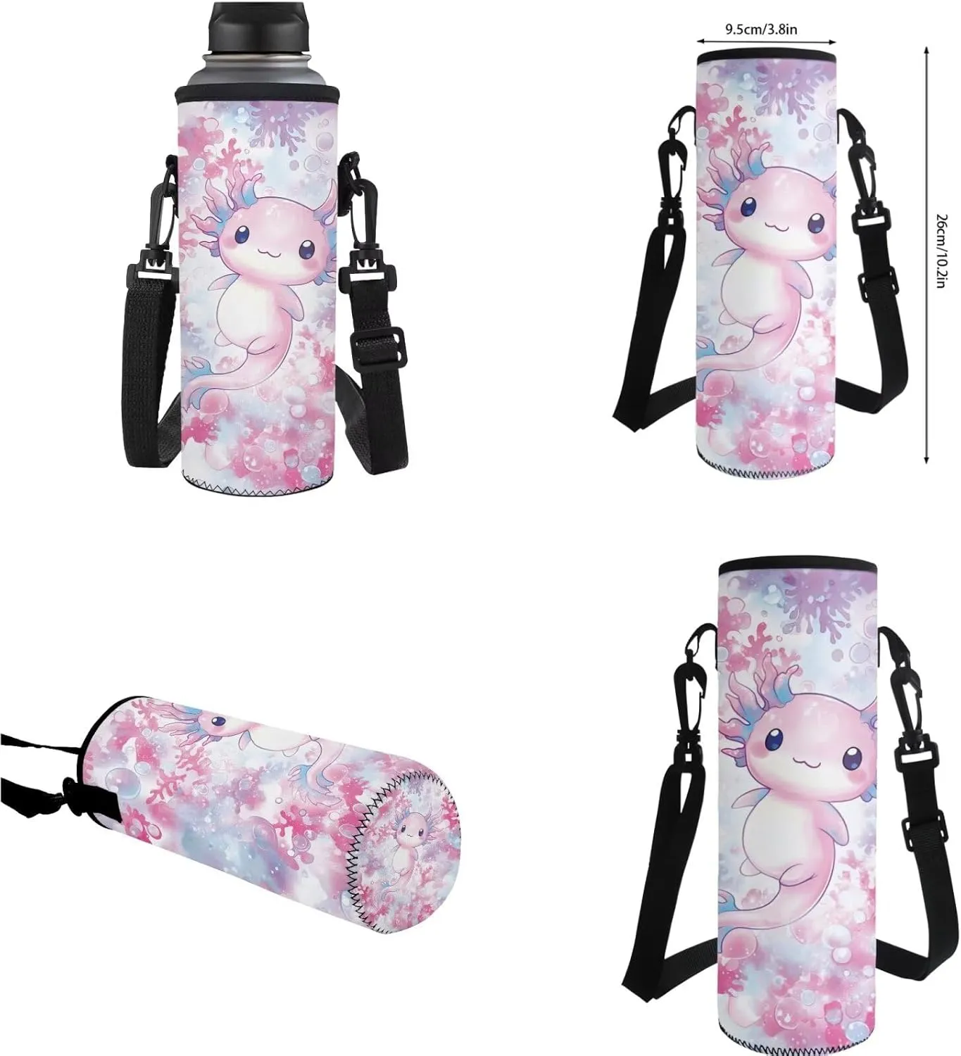 YEXIATODO Coral Reef Axolotl School Backpack for Girls 6-8 Teen Boys Teen Girls Portable Elementary Bookbag Set with Lunchbox Pencil Case Water Bottle Bag for Students Shoulder Bag