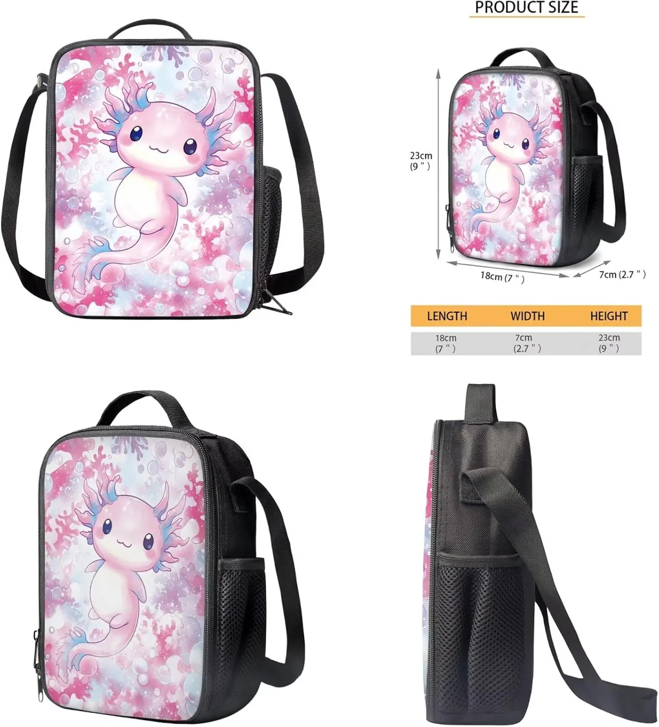 YEXIATODO Coral Reef Axolotl School Backpack for Girls 6-8 Teen Boys Teen Girls Portable Elementary Bookbag Set with Lunchbox Pencil Case Water Bottle Bag for Students Shoulder Bag