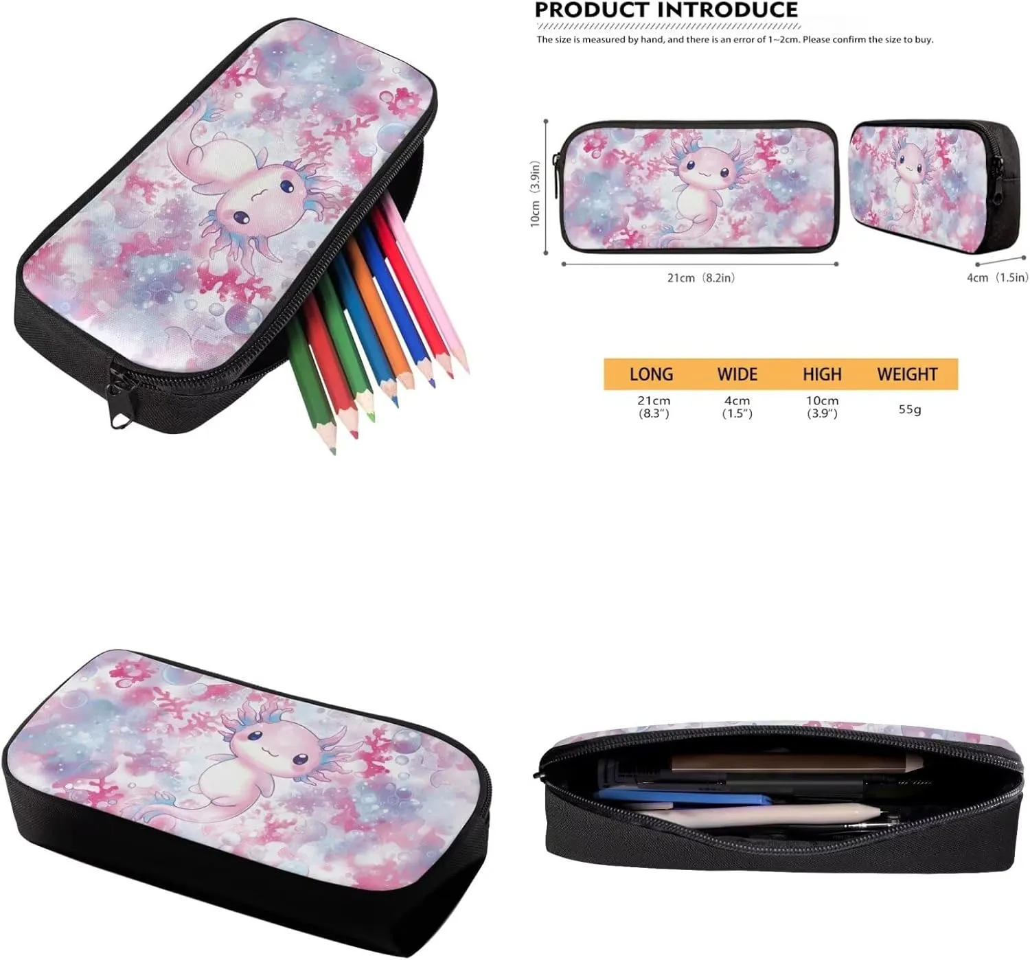 YEXIATODO Coral Reef Axolotl School Backpack for Girls 6-8 Teen Boys Teen Girls Portable Elementary Bookbag Set with Lunchbox Pencil Case Water Bottle Bag for Students Shoulder Bag