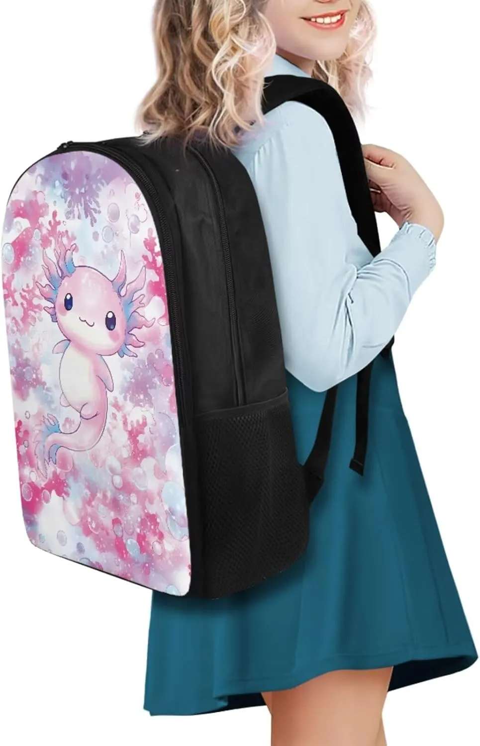 YEXIATODO Coral Reef Axolotl School Backpack for Girls 6-8 Teen Boys Teen Girls Portable Elementary Bookbag Set with Lunchbox Pencil Case Water Bottle Bag for Students Shoulder Bag