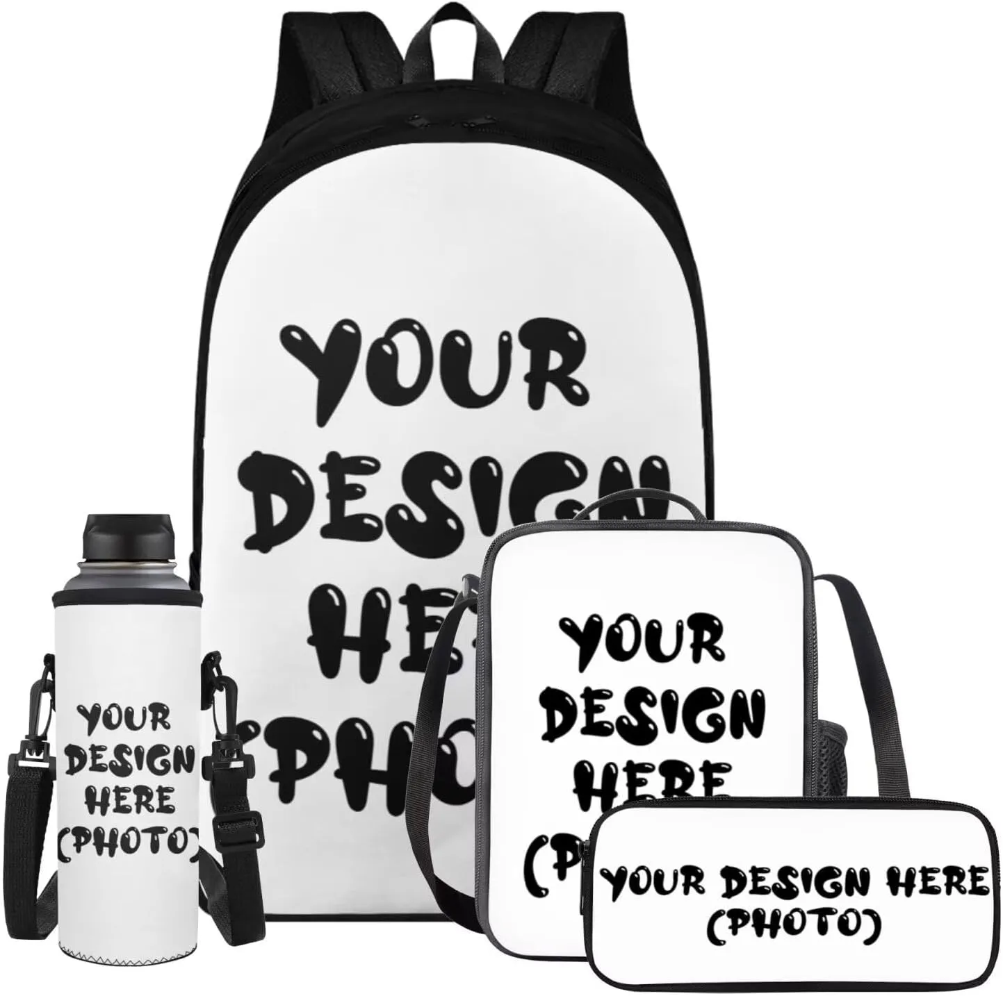 YEXIATODO Customized 4PCS Boys Backpack for School Kids Backpack for Boys with Lunch Bag Pencil Case Bottle Bag Kids Bookbag Teen Girl Backpacks for Elementary Middle High School
