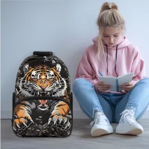 YEXIATODO Little Kids Back To School Backpacks for Boys Teens Cave Tiger Bookbags 5Th Grade Student Large Capacity Backpack Primary Middle 17 Inch School Bag with Lunch Box & Pencil Case