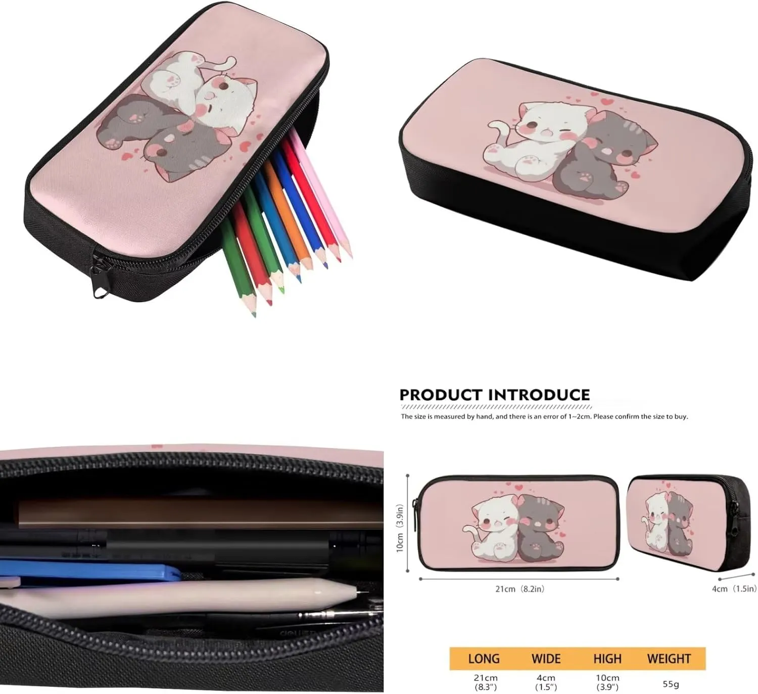 YEXIATODO Pink Baby Cat Bookbags for 6th Grade Girls 4 Piece Student Back To School Book Bag with Shouder Bag Pencil Case for Boys Girls 1-6th Grade Primary Kindergarten Preschool Elementary