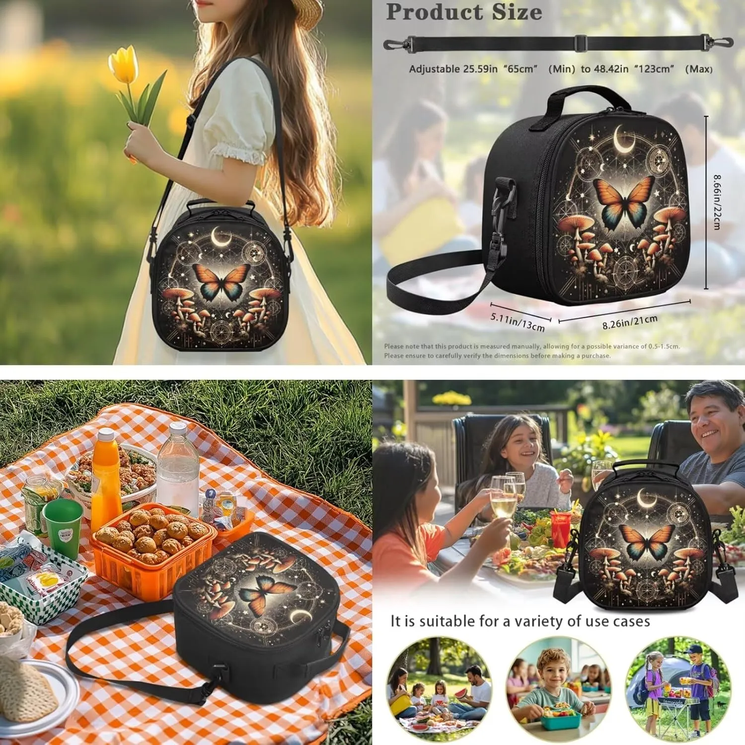 YEXIATODO Trendy Moon Butterfly Backpack for Girls Bookbag With Lunch Box Set 8-10 Big Kids School Backpack with Multiple Pockets 1-6Th Grade School Kids Book Bag Set with Adjustable Straps