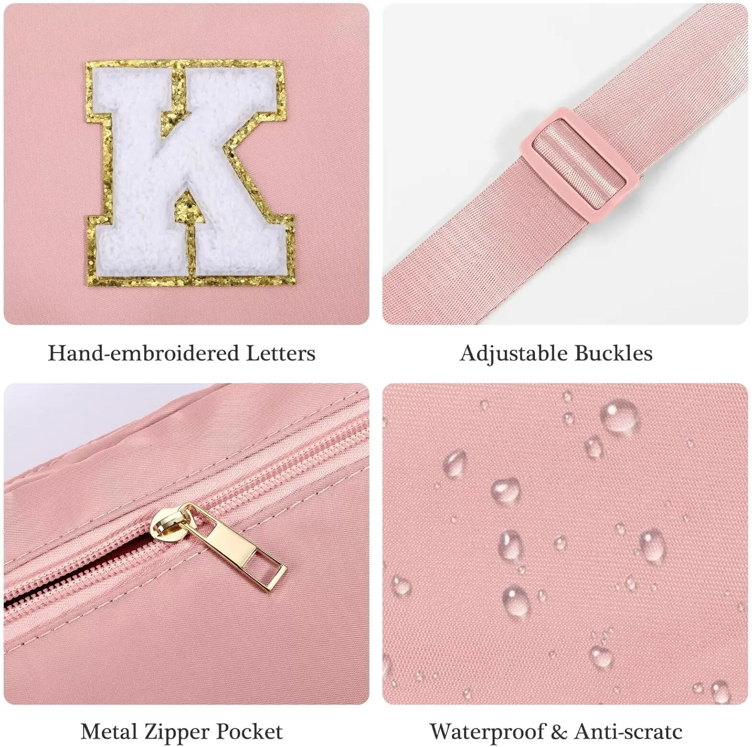 YOOLIFE Gifts for Girls - Initial Belt Bag, Pink Letter Monogrammed Crossbody Bag