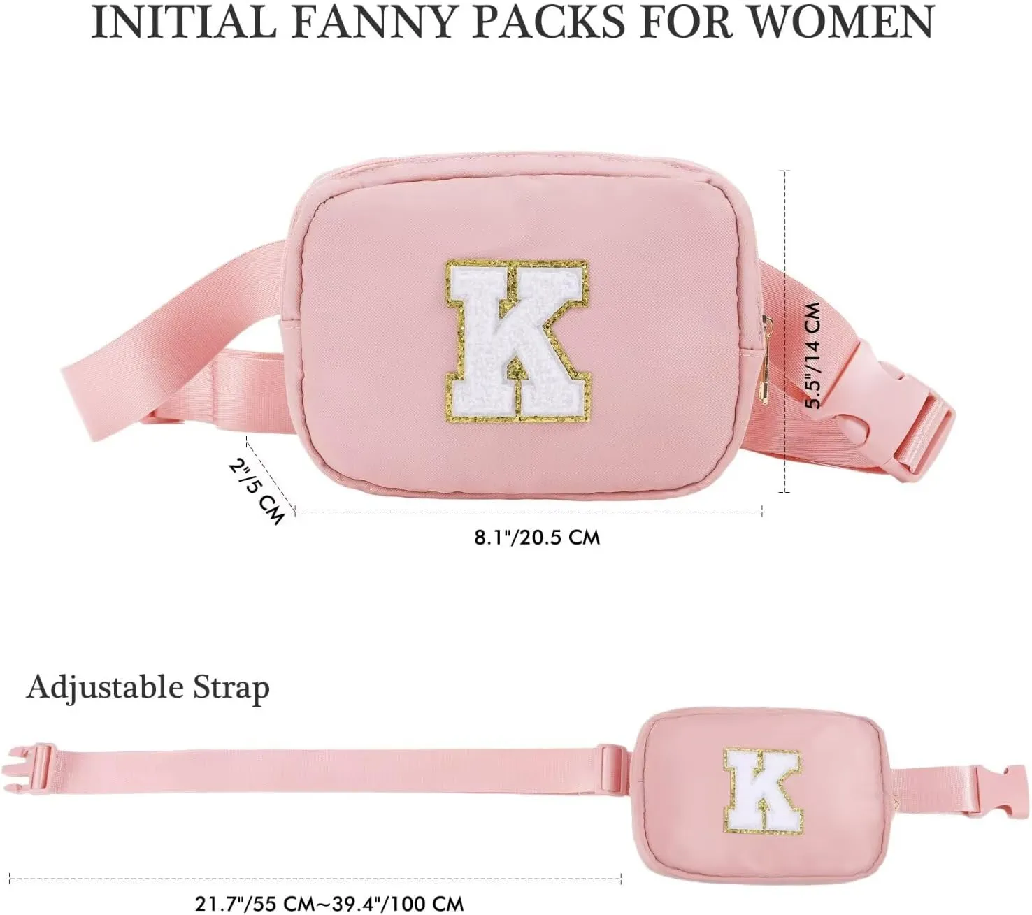 YOOLIFE Gifts for Girls - Initial Belt Bag, Pink Letter Monogrammed Crossbody Bag