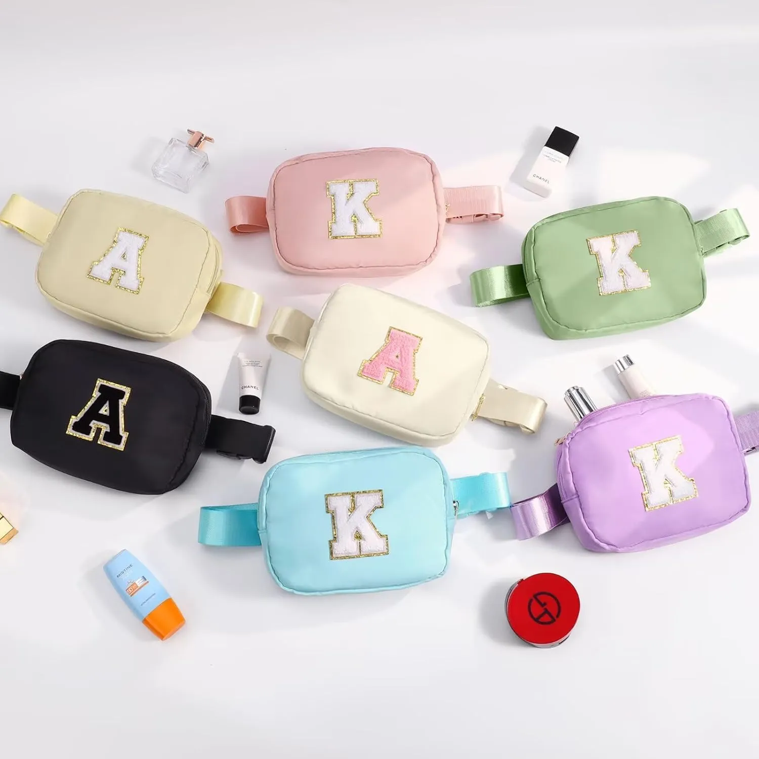 YOOLIFE Gifts for Girls - Initial Belt Bag, Pink Letter Monogrammed Crossbody Bag