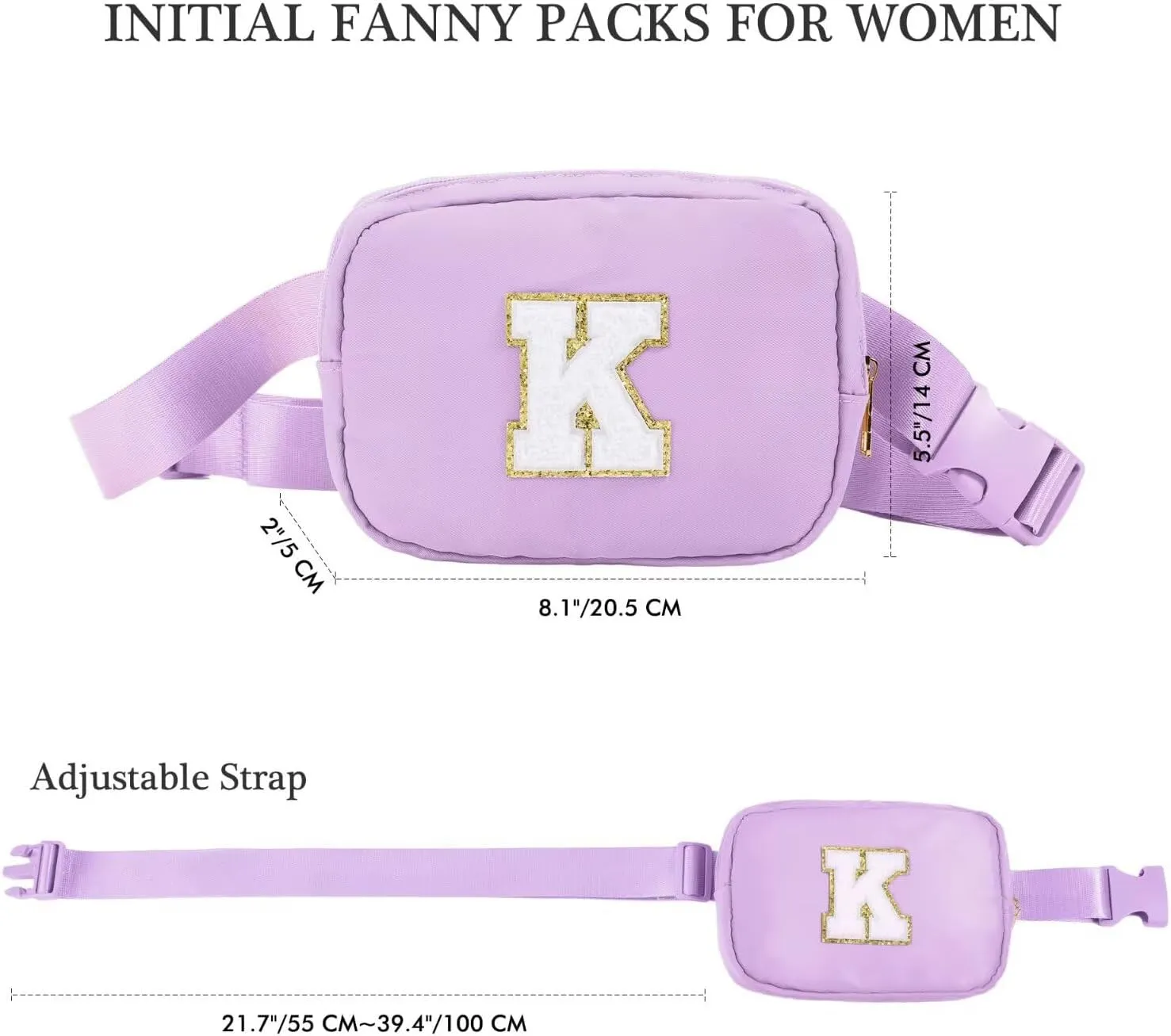 YOOLIFE Initial Belt Bag - Crossbody Bags Women - Fanny Packs for Women Cross Body Bag Purple Small Waist Packs Travel Everywhere Belt Bag Monogram Crossbody Bag M
