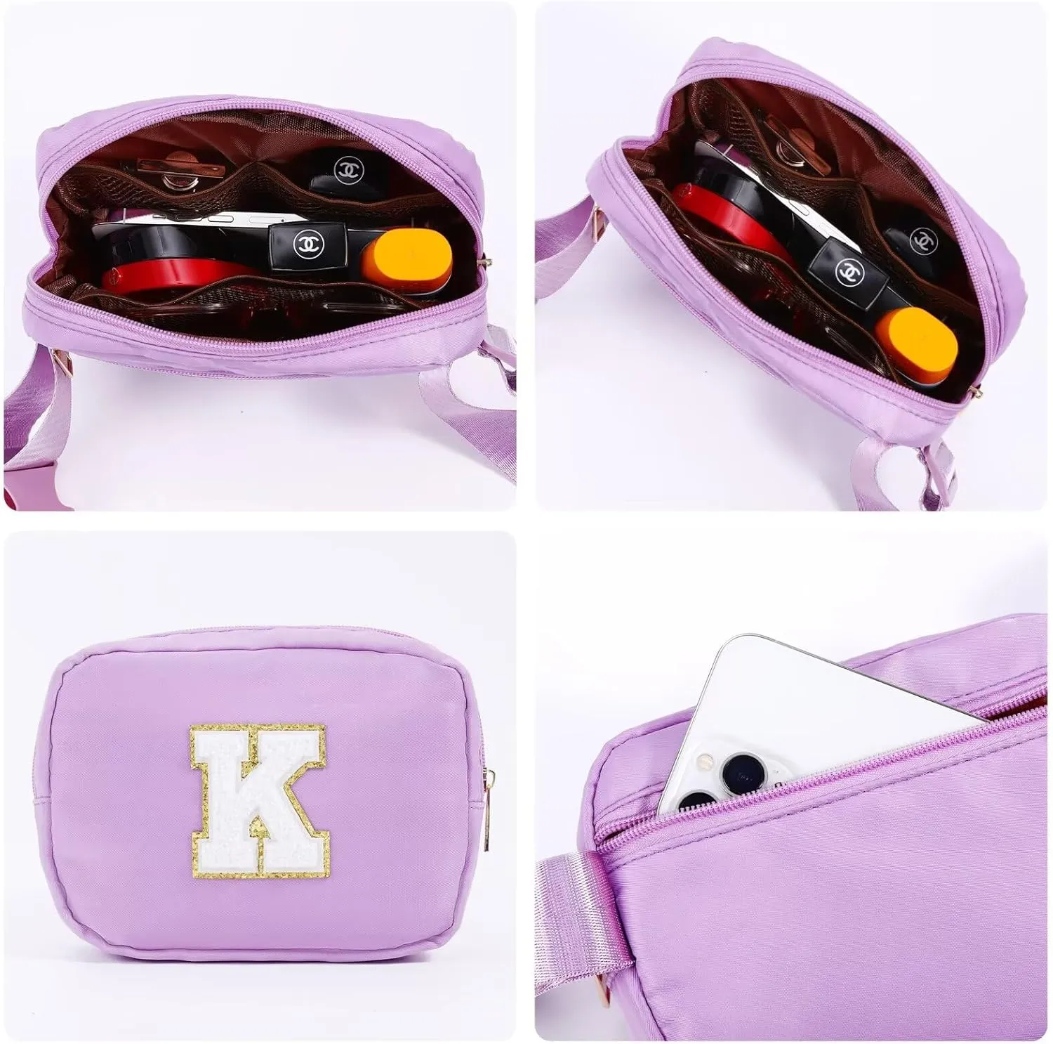 YOOLIFE Initial Belt Bag - Crossbody Bags Women - Fanny Packs for Women Cross Body Bag Purple Small Waist Packs Travel Everywhere Belt Bag Monogram Crossbody Bag M