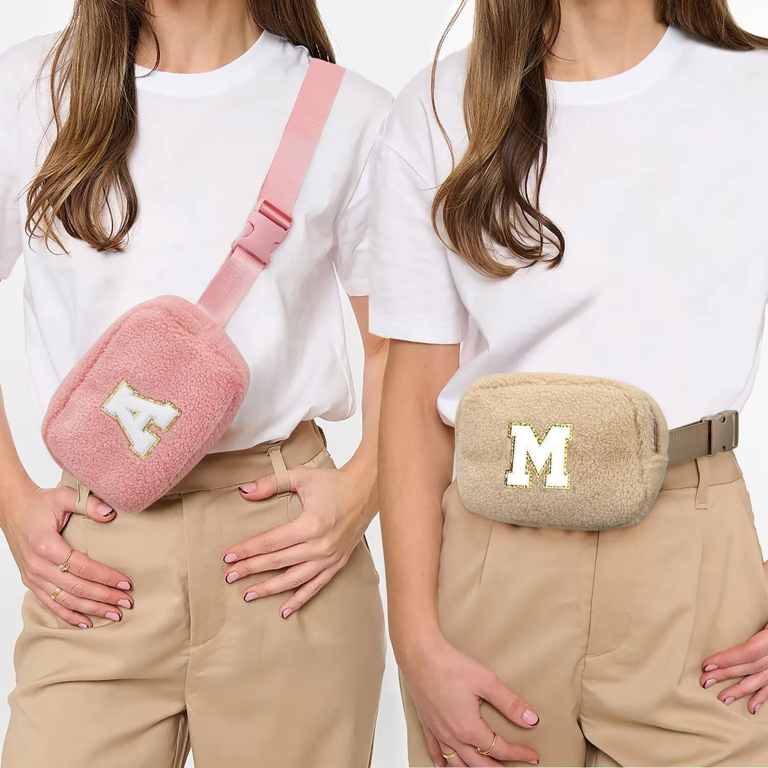 YOOLIFE Initial Fanny Pack for Women Girls - Monogram Belt Bag Crossbody Bag Waist Packs, Personalized Birthday Gifts for Women Teen Girls Mom Daughter Friend Sister, Pink M