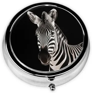 Zebra Pill Box Round Pill Case for Pocket Purse 3 Compartment Medicine Pill Organizer Cute Portable Travel Pillbox Vitamin Cod Liver Oil Storage Box Unique Gift Organizer