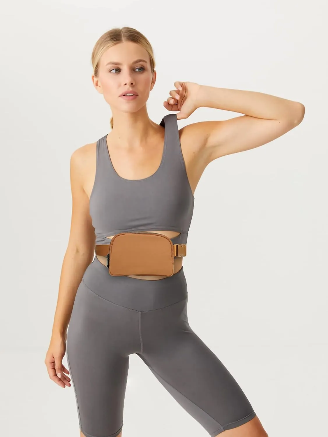 ZOPPEN Fanny Packs for Women Mini Belt Bag, Small Waist Bag Water Proof Fanny Pack Crossbody with Adjustable Strap, Everywhere Belt Bag Dupes for Travel Running Hike Work Out, Brown
