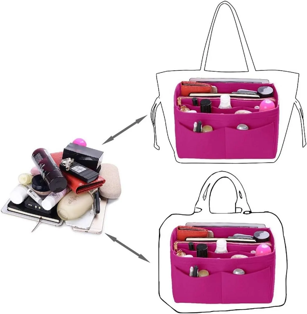 ZTUJO Purse Organizer Insert, Felt Bag Organizer with Metal Zipper, Handbag & Tote Shaper, For Speedy Neverfull Tote, 7 Sizes